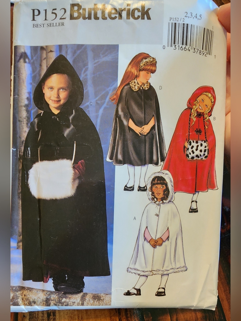 Butterick #P152 Girls' Hooded Cape Sewing Pattern Sz 2-5 Capes Vintage
